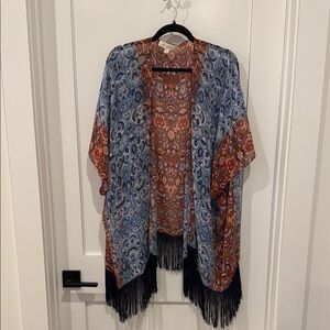 Bohemian Fringe Kimono - Blue and Red